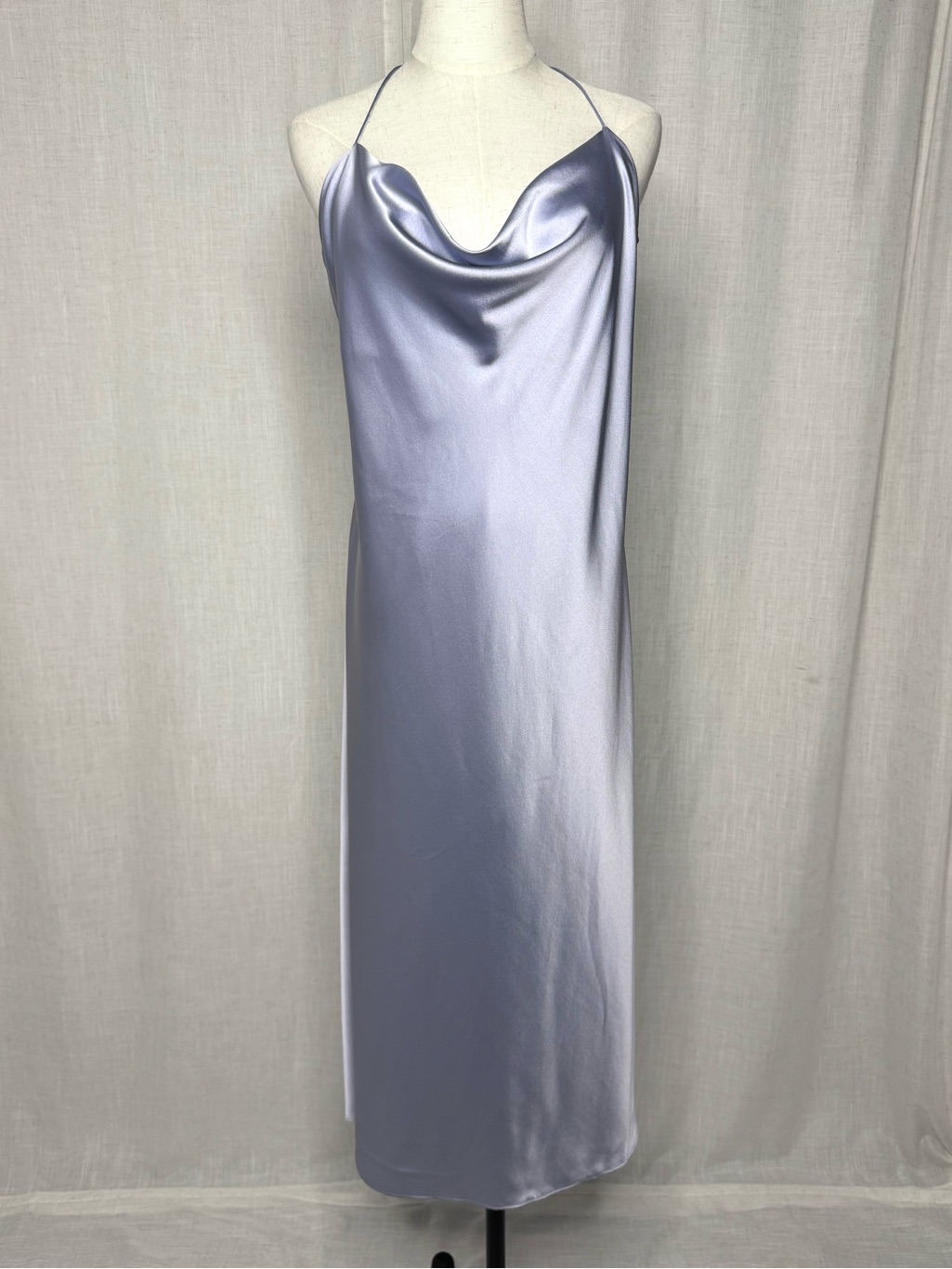 Filippa K Draped Slip Midi Dress Faded Blue Silk Blend Cowl Neck Nwot Size 44